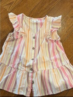 Cat & Jack Multicolor Pastel Stripe Ruffle Top
